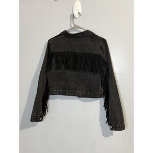 Black Fringe Cropped Jean Jacket Women's Size M Festival Country Concert